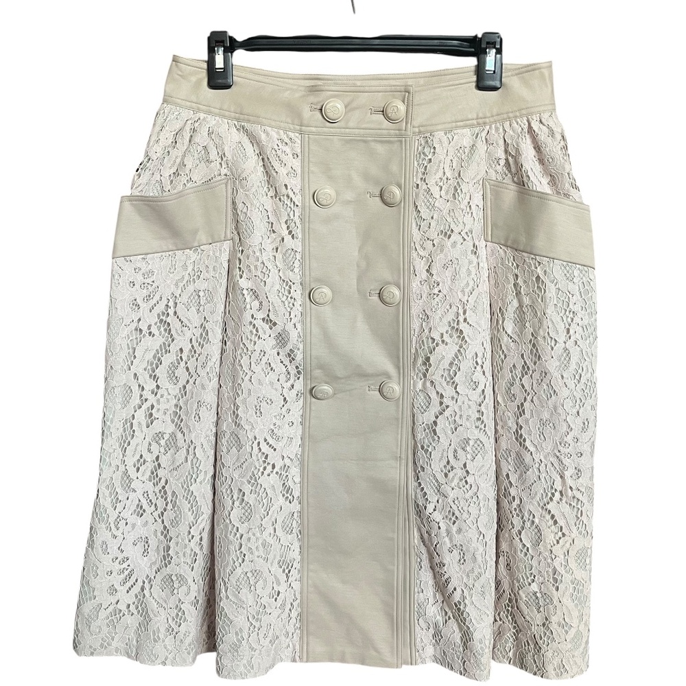 NWOT Adrianna Papel Cream Lace Double Button Front Pleated Midi Skirt Size 10